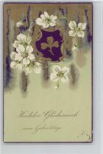 Blüten - Golddruck - Litho 1906 AK Geburtstag Prägedruck