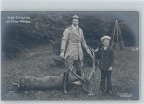 Kronprinz und Sohn Prinz Wilhelm - Jagd - erlegter Hirsch - Nr. 3902 Liersch - Original-Aufnahme Pfeifel Prominente