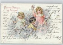 Kinder pflücken Vergissmeinnicht 1905 AK Geburtstag Prägedruck