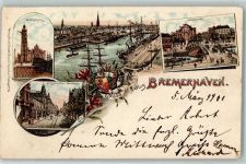 27568 W2850 Bremerhaven 1901 Lithographie Leuchtthurm Geestebrücke Bürgermeister Smidtstraße