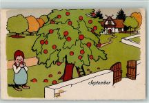September - Kind beim Apfel essen Monat
