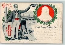 Frisch, Fromm, Fröhlich, Frei , Turngeräte AK Turnvater Jahn 1900 Prägedruck