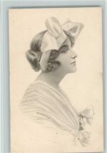 printed Schlesinger - Frau mit Haarschleife Frau Künstlerkarte Künstlerkarte