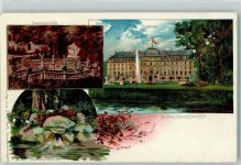 78166 W7710 Donaueschingen Gebrauchsspuren Donauquelle Schloss Donauausfluss Lithographie