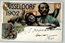 W4000 Düsseldorf Offiz. Karte Nr. 51 Jugendstil Gewerbeausstellung 1902 Gebrauchsspuren