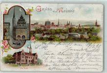 Neisse Nysa 1898 Karte beschädigt Kämmerer-Gebäude Post Lithographie Mondschein