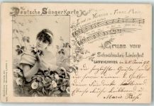 71634 W7140 Ludwigsburg , Württ 1898 - Deutsche Sängerkarte Schwäbisches Liederfest Lied v. Franz Mair Junge Frau mit Rosenzweig