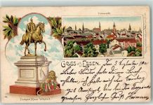 45127 W4300 Essen , Ruhr 1900 Lithographie Denkmal Kaiser Wilhelm I.