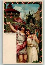 W8500 Nürnberg X. Deutsches Turnfest 1903 Offiz. Postkarte der Festleitung Nr 3 Die olympischen Spiele im Festzug Aus dem Festzug Erste Gruppe Privatganzsache Lithographie