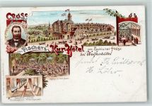 38300 W3340 Wolfenbüttel , Niedersachs 1898 Gebrauchsspuren Gruss aus - Lithographie , Fischers Kur Hotel AK