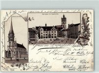 64283 W6100 Darmstadt 1899 Lithographie Johanniskirche Marktplatz Stadtkirche Wappen