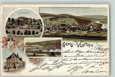 32602 W4973 Vlotho Gebrauchsspuren Lithographie Vorläufer Druck 1890-1895 Amthausberg Weserbrücke Postgebäude