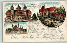 10115 O1193 Treptow 1896 Gebrauchsspuren Berliner Gewerbe-Ausstellung Ausstellungspalast Hauptportal Bau- & Ingenieurwesen-Ausstellung Lithographie