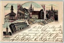 91522 W8800 Ansbach , Mittelfr 1899 Lithographie Ludwig- Kirche St.Gumbertus- Kirche Herriedertor Regierungsgebäude
