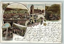 67433 W6730 Neustadt an der Weinstraße 1897 Gebrauchsspuren Ev. Kirche Neustadter-Tal Bahnhof Wolfsburg Königsmühle Wasserfontaine Lithographie