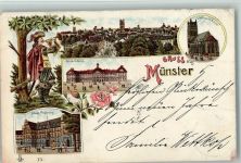 48143 W4400 Münster , Westf 1897 Lithographie Gruss aus - Regierung, Schloß, Kirche AK