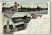 48429 W4440 Rheine 1899 Gebrauchsspuren Marktplatz Kriegerdenkmal Gymnasium Lithographie