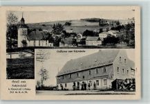 01762 O8231 Schönfeld b Dippoldiswalde 1921 - Gasthaus zur Schmiede , Gäste vor dem Haus, Teilansicht mit Kirche AK