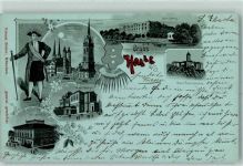 06108 O4002 Halle (Saale) 1903 Lithographie / Mondschein Hallore Marktkirche Rother Turm Moritzburg Ruine Giebichenstein Stadt-Theater Universität