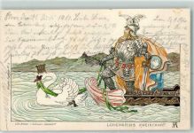 Lohengrins Rheinfahrt AK Wagner, R. 1901 Lithographie