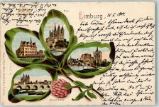 65549 W6250 Limburg a d Lahn 1904 Lithographie Dom Marienschule Brücke Vierblättriges Kleeblatt Passepartout