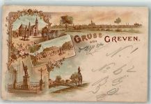 48268 W4402 Greven , Westf 1897 Lithographie Marktplatz Kirche Kriegerdenkmal