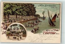 10115 O1193 Treptow Lithographie Gasthaus Neues Eierhäuschen Ruder- und Segelboote
