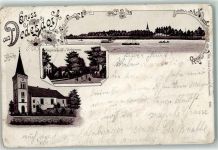 27612 W2854 Dedesdorf 1903 Gebrauchsspuren Kirche Kriegerdenkmal u. Dorfstraße Lithographie
