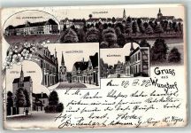 31515 W3050 Wunstorf 1897 Lithographie Kgl. Lehrerseminar Stiftskirche Langestraße SüdstraßeBlumen Gruss