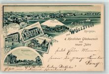 55597 W6556 Wöllstein , Rheinhess 1899 Lithographie Wilhelmlust Bahnhofstraße Präparanden-Anstalt Germaniaplatz