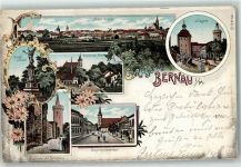16321 O1280 Bernau b Berlin 1900 Lithographie Kriegerdenkmal Kronprinzen Allee Bürgermeisterstraße Stadtmauer Pulverturm Königstor