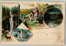 38667 W3396 Altenau , Harz 1898 Gebrauchsspuren Lithographie Wasserfall Hotel Pension Waldgarten Ockerteich Villa