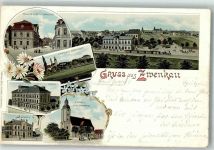 04442 O7114 Zwenkau Lithographie Pegauer Platz Marktstraße Schule Rathaus Kirche Kriegerdenkmal