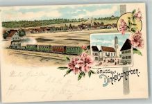 86424 W8901 Dinkelscherben 1900 Lithographie Eisenbahn Kirche