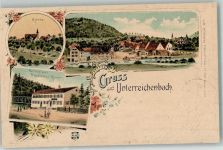 75399 W7267 Unterreichenbach , Kr Calw 1898 Lithographie Kirche Gasthaus z. Deutschen Kaiser