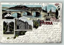 01796 O8300 Pirna 1901 Lithographie Gruss aus - Gebr. Metz 5072 - Kriegerdenkmal, Brücke , Postamt AK