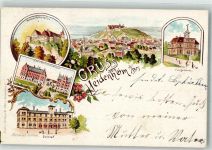 89518 W7920 Heidenheim an der Brenz 1909 Lithographie Bezirkskrankenhaus Bahnhof Post Schloß Helenstein