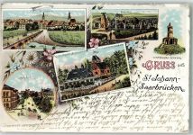 66111 W6600 Saarbrücken 1900 Lithographie St. Johann Bahnhof Ehrenthal Winterberg-Denkmal
