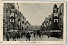 30159 W3000 Hannover 1907 Gebrauchsspuren Foto AK Bahnhofstraße Kaiserparade 1907 Straßenbahnen