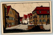 91717 W8822 Wassertrüdingen Künstlersteindruck Marktstrasse Marktbrunnen Gasthaus Culz