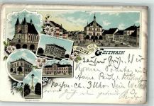 04643 O7230 Geithain 1899 Lithographie Markt Nikolaikirche Kaiserl. Postamt Bürgerschule Bahnhof Kriegerdenkmal