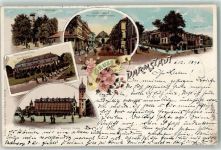 64283 W6100 Darmstadt 1898 - Ludwigshöhe Saalbau Weisser Turm Orangerie Wilhelminenstraße Lithographie