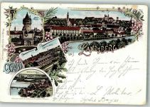 86899 W8910 Landsberg a. Lech 1897 Lithographie Exercierhaus Karolinenbrücke Mutterturm