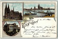 50667 W5000 Köln Stadt 1901 Lithographie Dom Richard Wallraf Museum Raddampfer