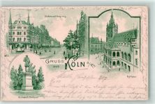 50667 W5000 Köln Hohenzollernring 1900 Lithographie Rathaus Bismarck-Denkmal
