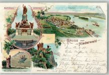 65385 W6220 Rüdesheim am Rhein 1901 Lithographie Niederwald Denkmal Mäuseturm Schloss Rheinstein