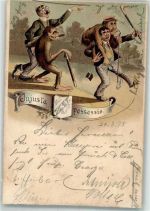 Humor einen Affen tragen Injusta Possessig Begleiter Trinker 1898 Künstlerkarte