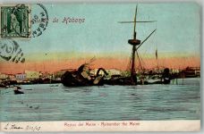 Havanna La Habana 1907 Foto AK Hafen Remember the Maine Briefmarke Bildseite