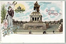 W5400 Koblenz am Rhein Gruss aus Denkmal am Deutschen Eck Germania Verlag Blümlein Adel Kaiser Wilhelm I Lithographie / Künstlerkarte