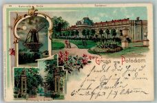 14467 O1510 Potsdam 1900 Lithographie Historische Windmühle Schloss Sanssouci Parkeingang